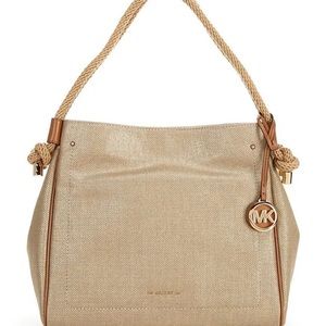 Michael Kors, the Isla Metallic Canvas  Logo Charm      Large Grab Shoulder
